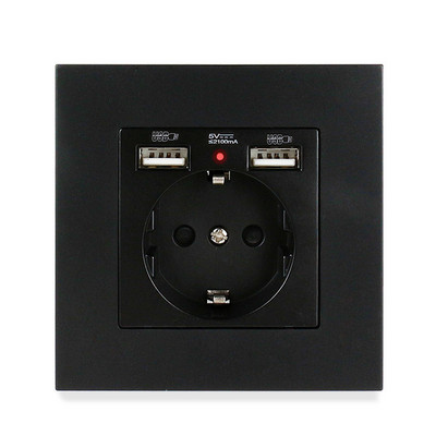 Priză USB de perete Minitiger, panou stil nou, priză dormitor, AC 110V-250V 16A încorporat în perete, priză dublă USB standard UE