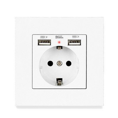 Priză USB de perete Minitiger, panou stil nou, priză dormitor, AC 110V-250V 16A încorporat în perete, priză dublă USB standard UE