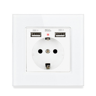 Priză USB de perete Minitiger, panou stil nou, priză dormitor, AC 110V-250V 16A încorporat în perete, priză dublă USB standard UE