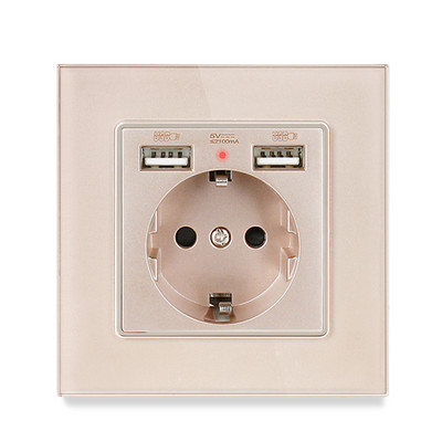 Priză USB de perete Minitiger, panou stil nou, priză dormitor, AC 110V-250V 16A încorporat în perete, priză dublă USB standard UE