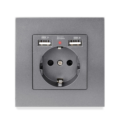 Priză USB de perete Minitiger, panou stil nou, priză dormitor, AC 110V-250V 16A încorporat în perete, priză dublă USB standard UE