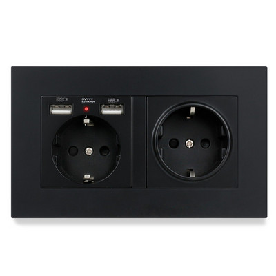 Priză USB de perete Minitiger, panou stil nou, priză dormitor, AC 110V-250V 16A încorporat în perete, priză dublă USB standard UE