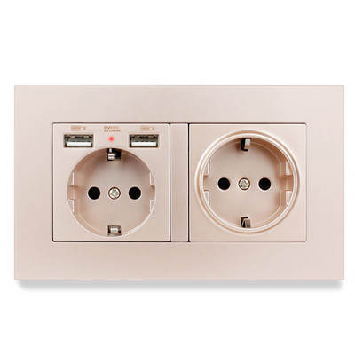 Priză USB de perete Minitiger, panou stil nou, priză dormitor, AC 110V-250V 16A încorporat în perete, priză dublă USB standard UE