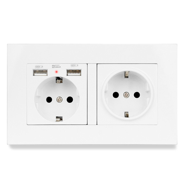 Priză USB de perete Minitiger, panou stil nou, priză dormitor, AC 110V-250V 16A încorporat în perete, priză dublă USB standard UE