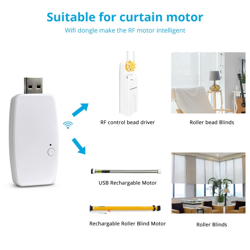 Blindsmart Tuya Inteligentný Wifi USB adaptér pre Am15 RF motor rolety ovládaný aplikáciou Mini dizajn Inteligentný motor závesu