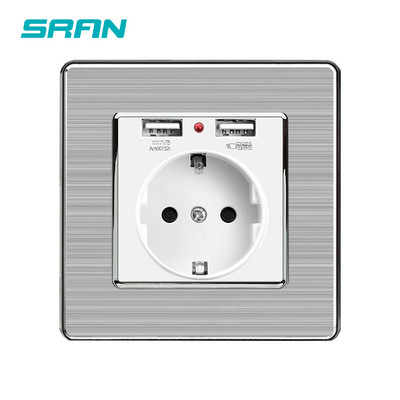 SRAN EU zásuvka, zásuvka s USB, 5V 2A nerezový panel 86mm*86mm strieborný povrch biela/čierna/zlatá
