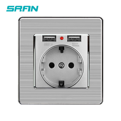 SRAN EU zásuvka, zásuvka s USB, 5V 2A nerezový panel 86mm*86mm strieborný povrch biela/čierna/zlatá