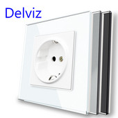 Štandardná zásuvka Delviz 16A EÚ, bezpečnostné rozhranie pre domácnosť AC 110-250V, panel z tvrdeného krištáľového skla, vstavaná nástenná zásuvka