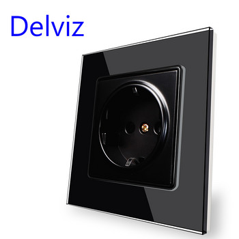 Delviz EU Standard 16A Socket, AC интерфейс за битова сигурност 110-250V, Панел от закалено кристално стъкло, Стенен вграден захранващ контакт