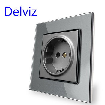 Delviz EU Standard 16A Socket, AC интерфейс за битова сигурност 110-250V, Панел от закалено кристално стъкло, Стенен вграден захранващ контакт