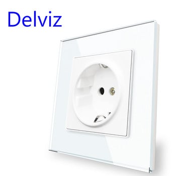 Delviz EU Standard 16A Socket, AC интерфейс за битова сигурност 110-250V, Панел от закалено кристално стъкло, Стенен вграден захранващ контакт