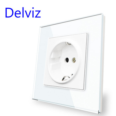 Štandardná zásuvka Delviz 16A EÚ, bezpečnostné rozhranie pre domácnosť AC 110-250V, panel z tvrdeného krištáľového skla, vstavaná nástenná zásuvka