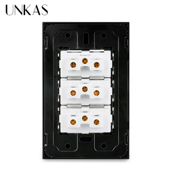 UNKAS Three Brazil Standard Socket 118mm*75mm Crystal Glass Panel Black AC 110V~250V 3 Gangs 3 Pins Τρύπα 20A Πρίζα τοίχου