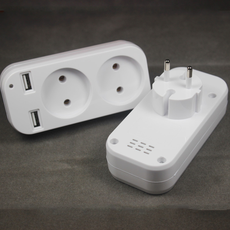 Adaptor USB de perete EU mufa cu 2 prize 2 porturi USB nou design European 5V 2A mufa de extensie USB Z4-01 Culoare albă