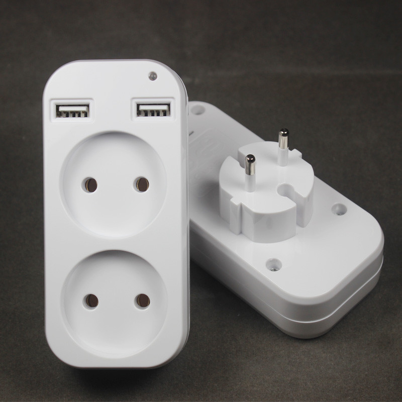 Adaptor USB de perete EU mufa cu 2 prize 2 porturi USB nou design European 5V 2A mufa de extensie USB Z4-01 Culoare albă