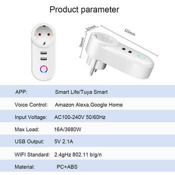 IsFriday 16A Smart Plug Wifi EU с USB гнездо за сектор за зареждане Tuya SmartLife Connected Socket For Alexa Google Home Alice