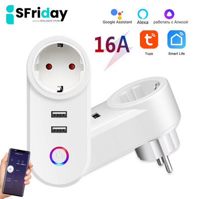 IsFriday 16A Smart Plug Wifi EU с USB гнездо за сектор за зареждане Tuya SmartLife Connected Socket For Alexa Google Home Alice