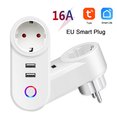 IsFriday 16A Smart Plug Wifi EU ar USB uzlādes sektora ligzdu Tuya SmartLife savienota ligzda priekš Alexa Google Home Alice