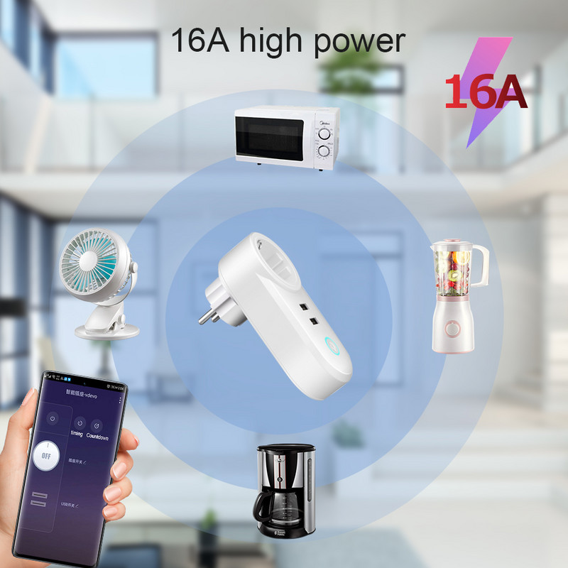 IsFriday 16A Smart Plug Wifi EU ar USB uzlādes sektora ligzdu Tuya SmartLife savienota ligzda priekš Alexa Google Home Alice