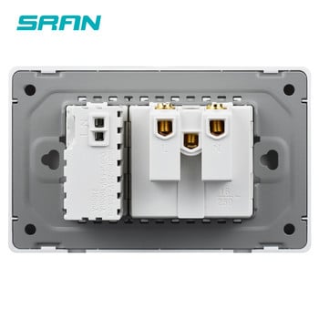 SRAN EU стандартен битов 16A стенен захранващ контакт 250V с USB Type-C порт за зарядно устройство 5V 2.1A, панел от кристално закалено стъкло 118*72mm