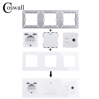 COSWALL C1 E20 X2 L1 S08 Λευκό ΕΕ ΗΠΑ Η.Β. Ιταλική Χιλή Υποδοχή Universal Τύπος C Φορτιστής USB Αδιάβροχο καπάκι Μονάδα πρίζας ήχου DIY