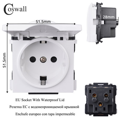 COSWALL C1 E20 X2 L1 S08 Balts ES ASV UK Itālijas Čīles universālā ligzda Type-C USB lādētājs Ūdensizturīgs vāks Audio izejas modulis DIY