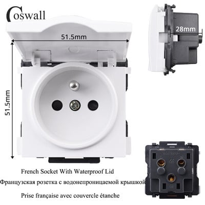 COSWALL C1 E20 X2 L1 S08 Balts ES ASV UK Itālijas Čīles universālā ligzda Type-C USB lādētājs Ūdensizturīgs vāks Audio izejas modulis DIY