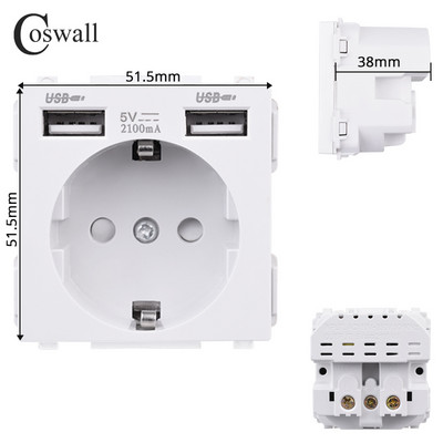 COSWALL C1 E20 X2 L1 S08 Balts ES ASV UK Itālijas Čīles universālā ligzda Type-C USB lādētājs Ūdensizturīgs vāks Audio izejas modulis DIY