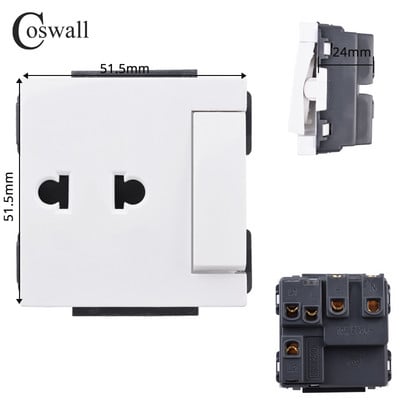 COSWALL C1 E20 X2 L1 S08 Balts ES ASV UK Itālijas Čīles universālā ligzda Type-C USB lādētājs Ūdensizturīgs vāks Audio izejas modulis DIY