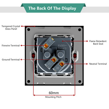 BONDA Стенен контакт Панел от закалено стъкло ЕС стандарт Защита на децата Защита на децата Електрически контакт 86mm * 86mm 16A 110~250V