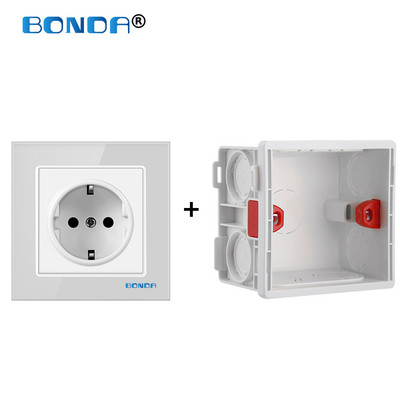 BONDA fali konnektor edzett üveglap EU szabvány gyerekeknek Gyermekbiztonsági védelem Elektromos konnektor 86mm * 86mm 16A 110~250V