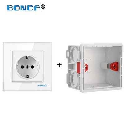 BONDA fali konnektor edzett üveglap EU szabvány gyerekeknek Gyermekbiztonsági védelem Elektromos konnektor 86mm * 86mm 16A 110~250V