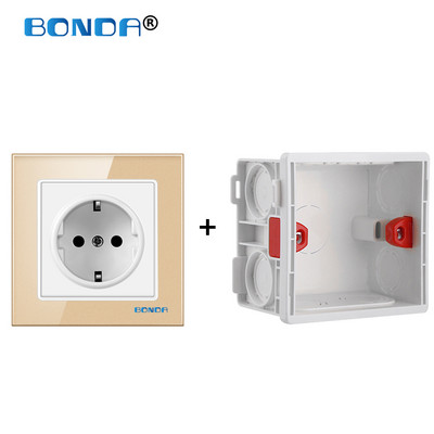 BONDA fali konnektor edzett üveglap EU szabvány gyerekeknek Gyermekbiztonsági védelem Elektromos konnektor 86mm * 86mm 16A 110~250V