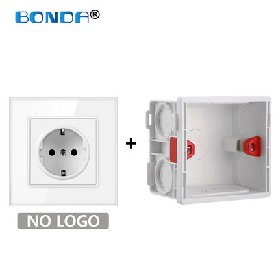 BONDA fali konnektor edzett üveglap EU szabvány gyerekeknek Gyermekbiztonsági védelem Elektromos konnektor 86mm * 86mm 16A 110~250V