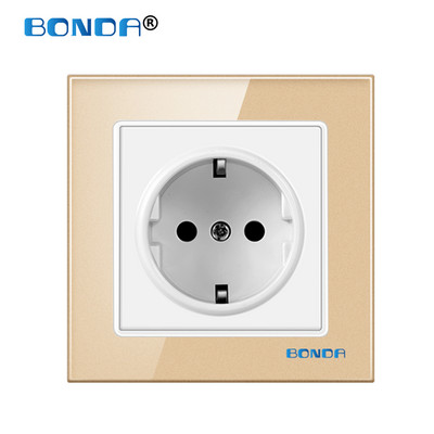 BONDA fali konnektor edzett üveglap EU szabvány gyerekeknek Gyermekbiztonsági védelem Elektromos konnektor 86mm * 86mm 16A 110~250V