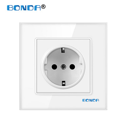 BONDA fali konnektor edzett üveglap EU szabvány gyerekeknek Gyermekbiztonsági védelem Elektromos konnektor 86mm * 86mm 16A 110~250V