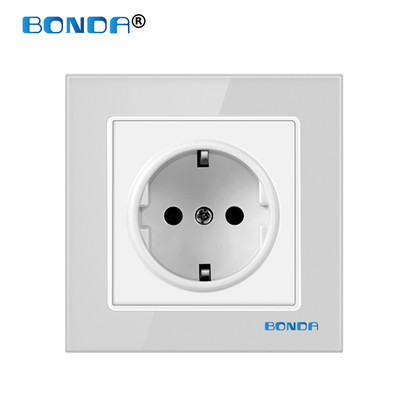 BONDA fali konnektor edzett üveglap EU szabvány gyerekeknek Gyermekbiztonsági védelem Elektromos konnektor 86mm * 86mm 16A 110~250V