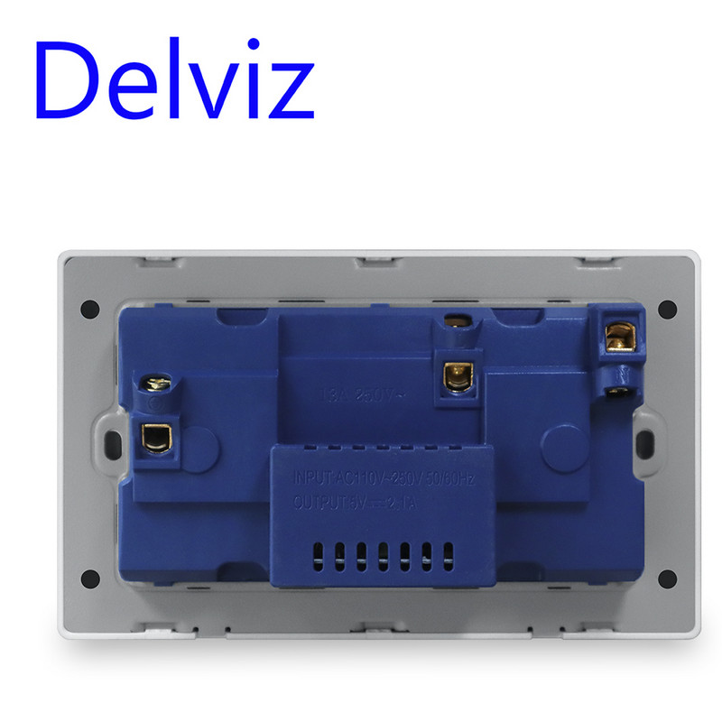Porturi de încărcare rapidă Delviz Type-C, priză duală de 13 A, priză de control al comutatorului, încărcare inteligentă de 18 W, priză USB de perete standard britanică