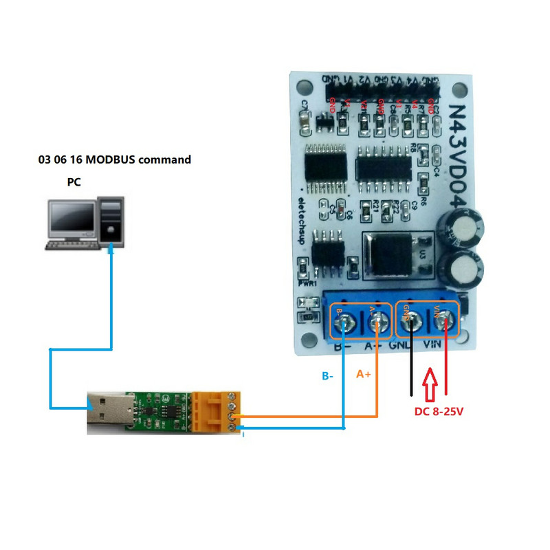 4-20MA/0-5V/0-10V 4 canale curent/tensiune Achiziție analogică RS485 Modbus RTU ADC Modul