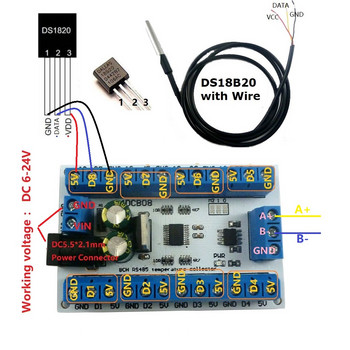 8 CH DS18B20 RS485 Modbus Rtu сензор Монитор за дистанционно събиране Цифров модул