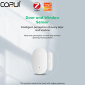 CORUI Tuya Zigbee Senzor otvorených dverí a okien Detektor diaľkového monitorovania Inteligentný bezpečnostný alarm Systém Alexa Google Home Inteligentná domácnosť