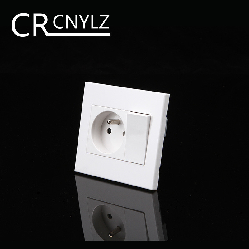 Francia szabvány Háztartási hálózati csatlakozó fali aljzat 1Gang 1 utas kapcsoló aljzattal 86 * 92mm égésgátló panel 250v 16A