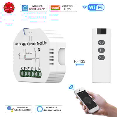 „WiFi RF Smart Curtain“ modulio jungiklis belaidžio APP nuotolinio valdymo pulto elektrinis roleto variklis veikia „Alexa Google Home“