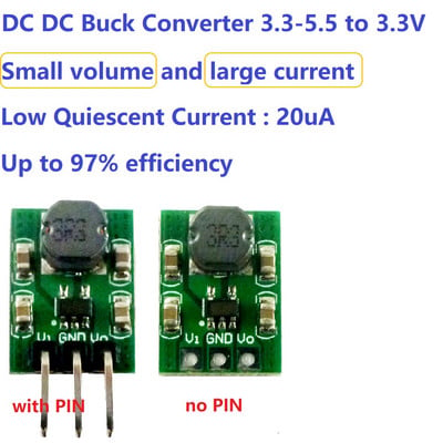 мини размер 2A DC DC преобразувател 3.3-5.5 към 3.3V модул Модул за понижаващ регулатор на напрежение Модул заменя ams117-3.3