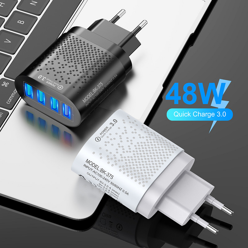 Prenosná 48W 4 USB nabíjačka s konektorom EU/US 5V/3A, rýchlonabíjací adaptér do steny, mobilný telefón pre iPhone, iPad, Mini, Samsung, Xiaomi