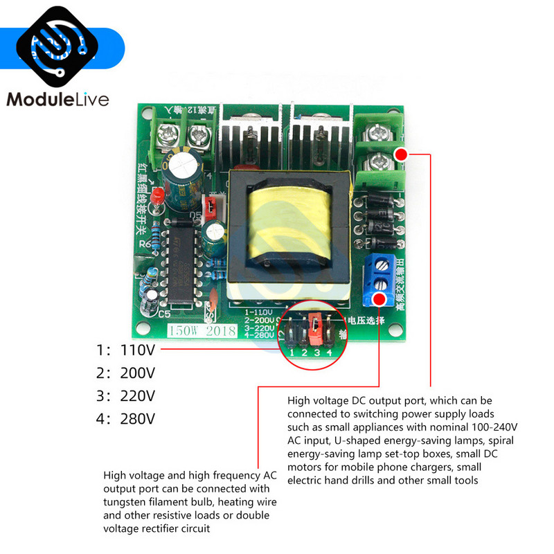 Invertor DC 12v la 110V 220V 280V 150w Baterie de uz casnic de mare putere Invertor Convertor Boost Board Step up Transformator