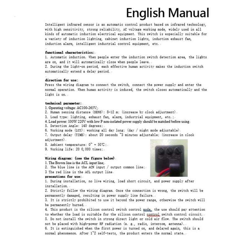 Comutator senzor de corp cu infraroșu Întârziere inteligentă Modul de control al inducției reglabil Senzor de casă pentru interior