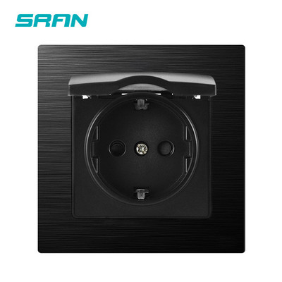 ES standarta sienas ūdensizturīga elektrības ligzda, melns alumīnija sakausējuma panelis 16A 110-250V Eiropas ligzda, F9CZ003 ražotājs