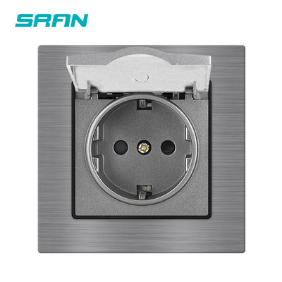 ES standarta sienas ūdensizturīga elektrības ligzda, melns alumīnija sakausējuma panelis 16A 110-250V Eiropas ligzda, F9CZ003 ražotājs