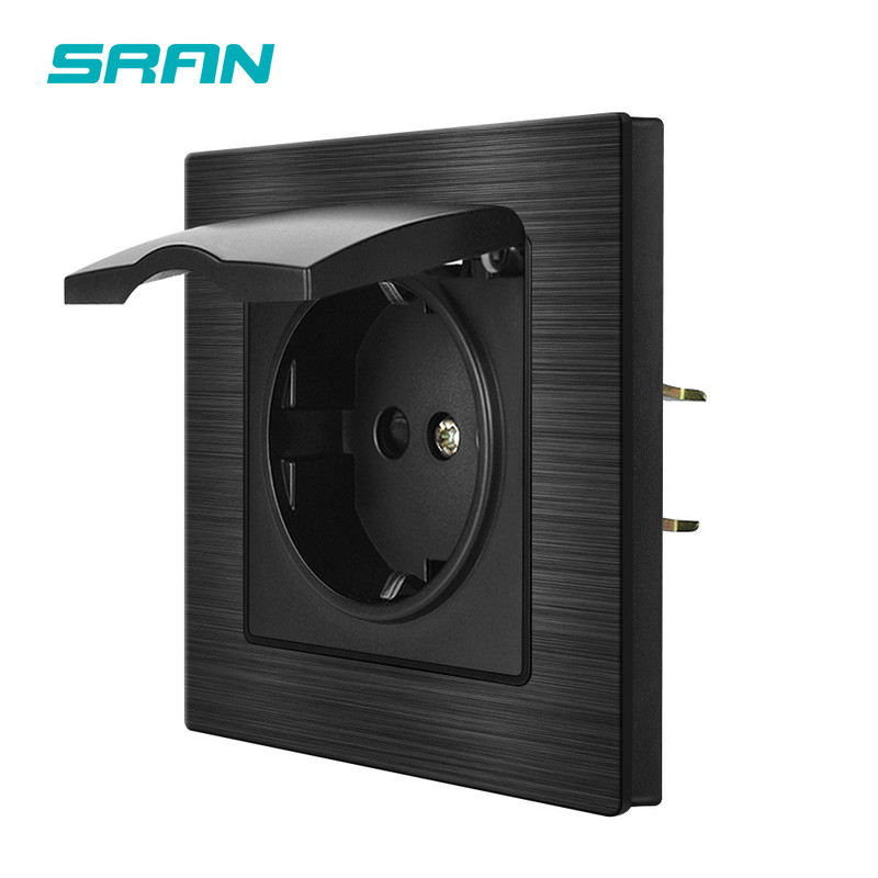 ES standarta sienas ūdensizturīga elektrības ligzda, melns alumīnija sakausējuma panelis 16A 110-250V Eiropas ligzda, F9CZ003 ražotājs